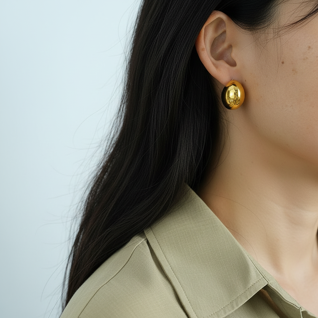 Aretes Luna Media Acero Titanio Estilo Minimal Elegante - 2