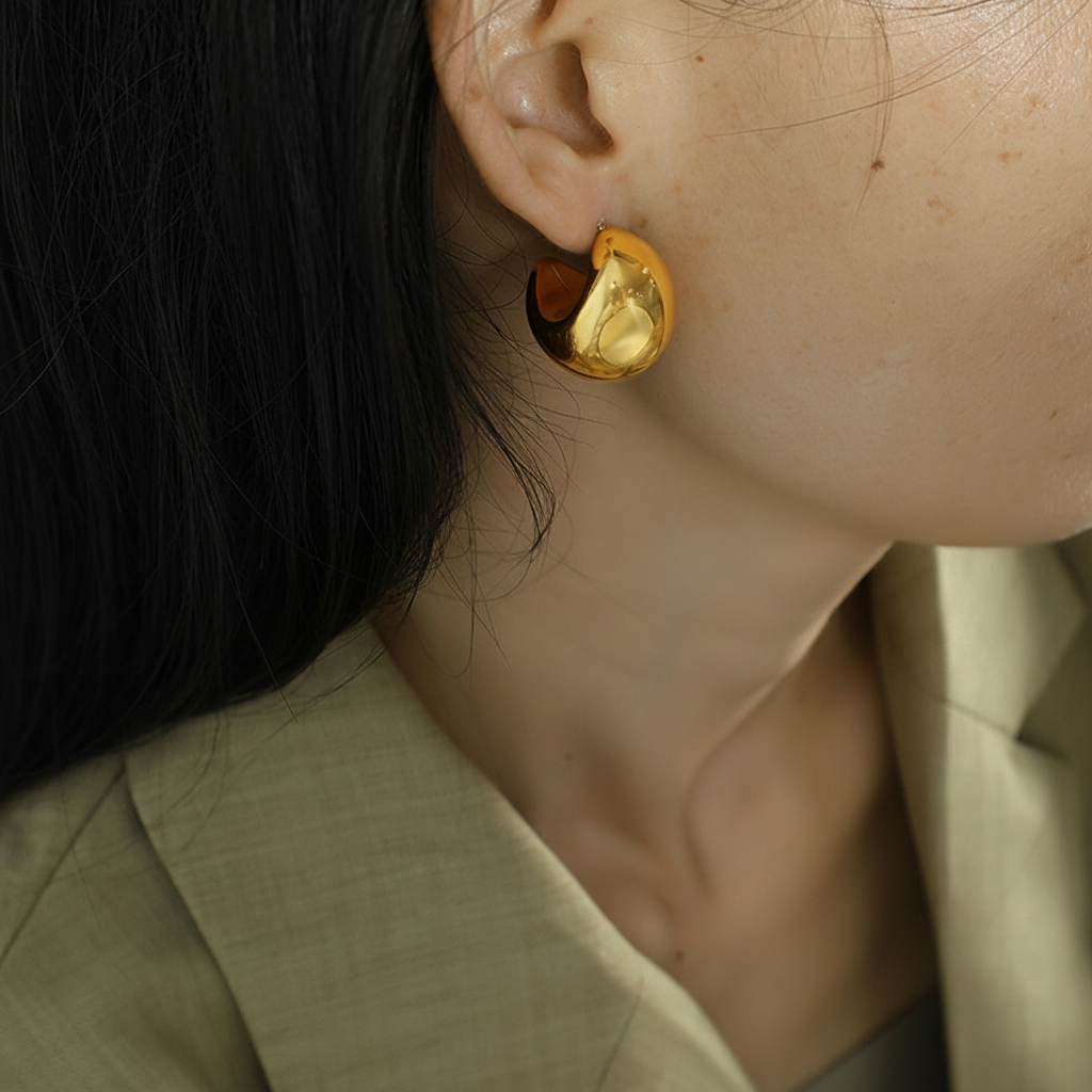 Aretes Luna Media Acero Titanio Estilo Minimal Elegante - 3