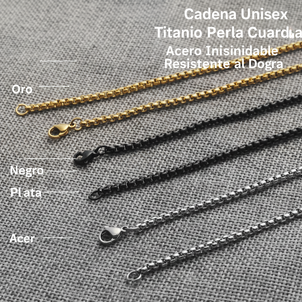 Cadena de perlas cuadradas de titanio unisex - 3