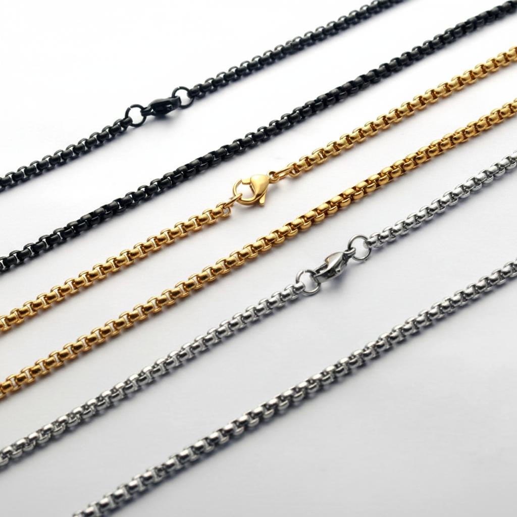 Cadena de perlas cuadradas de titanio unisex - 1