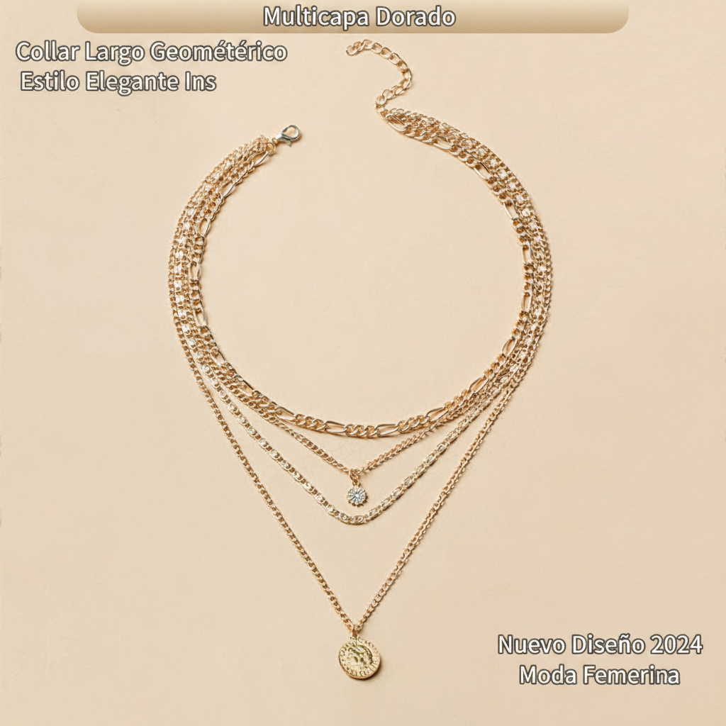 Collar largo multicapa geométrico estilo ins elegante - 2