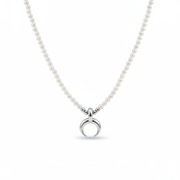 Collar de perlas con dije luna plateado para mujer - 1