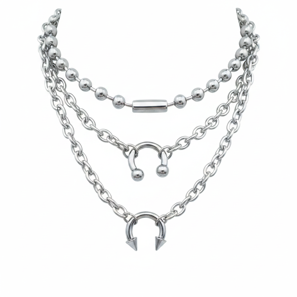 Collar multicapa geométrico estilo punk minimalista - 1