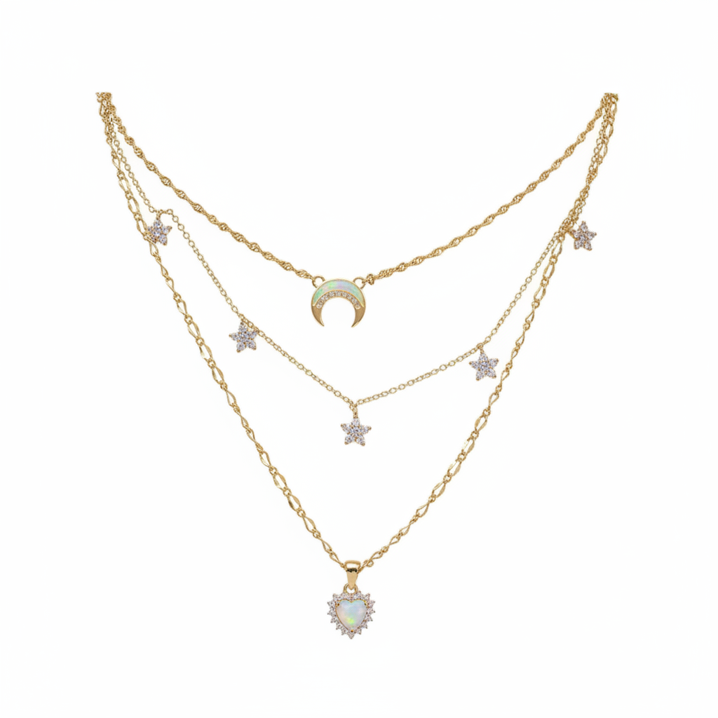 Collar de clavícula multicapa corazón y luna - 1