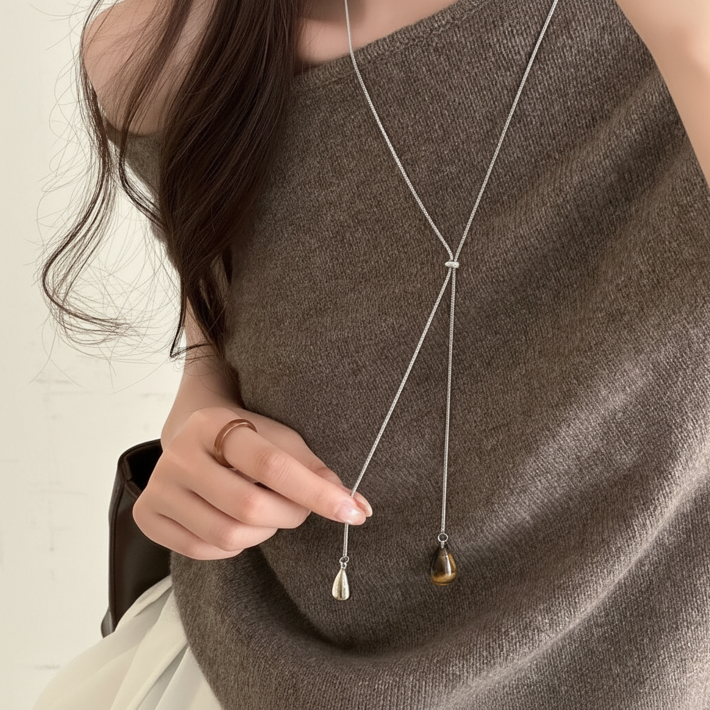 Collar Ajustable con Dije de Gota de Cristal Mujer - 3