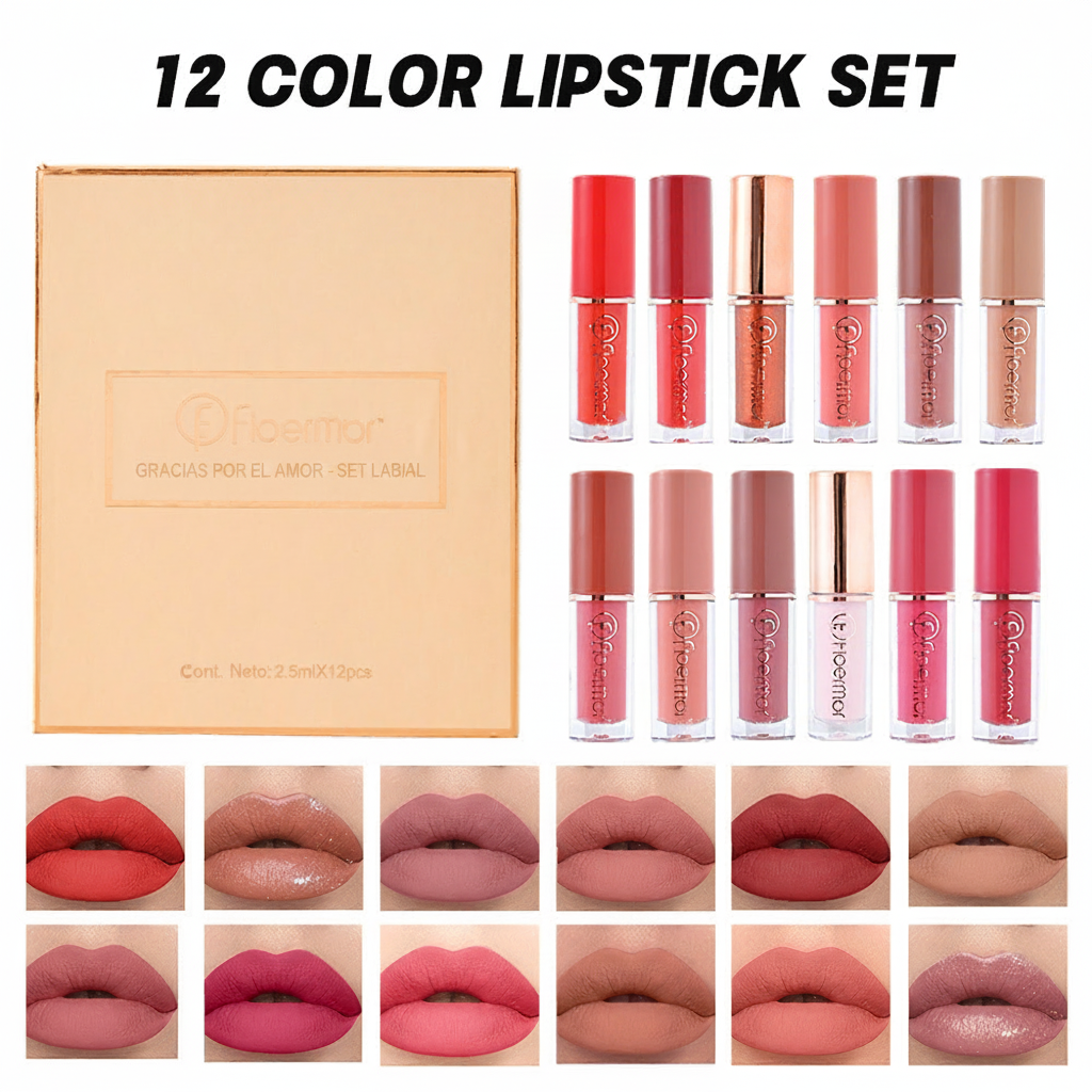 Set de 12 Lip Gloss Mate y Perlado Resistente al Agua - 4