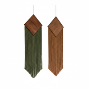 Tapiz Boho de Cuerda de Algodón con Flecos y Tabla de Madera - 1