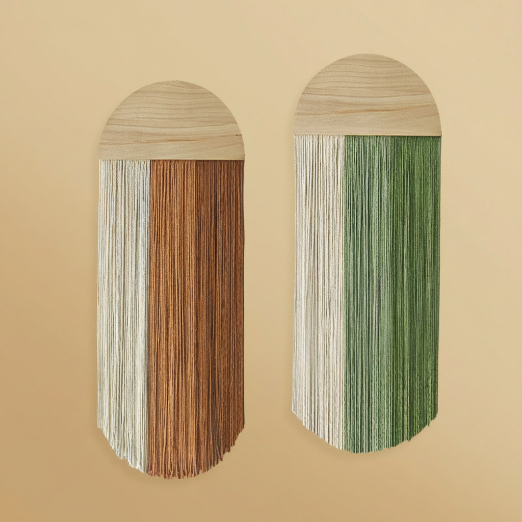 Tapiz de pared tejido con flecos diseño geométrico - 2