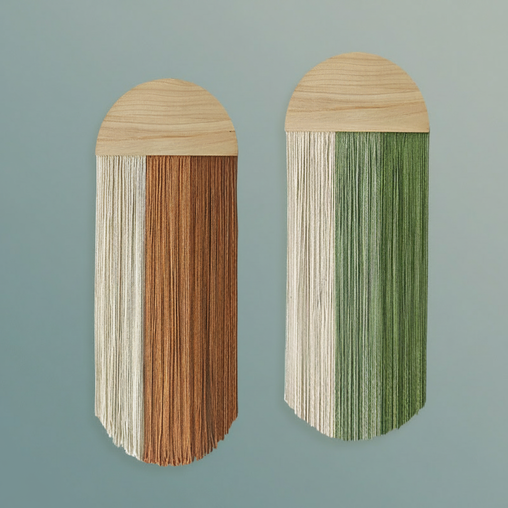 Tapiz de pared tejido con flecos diseño geométrico - 3