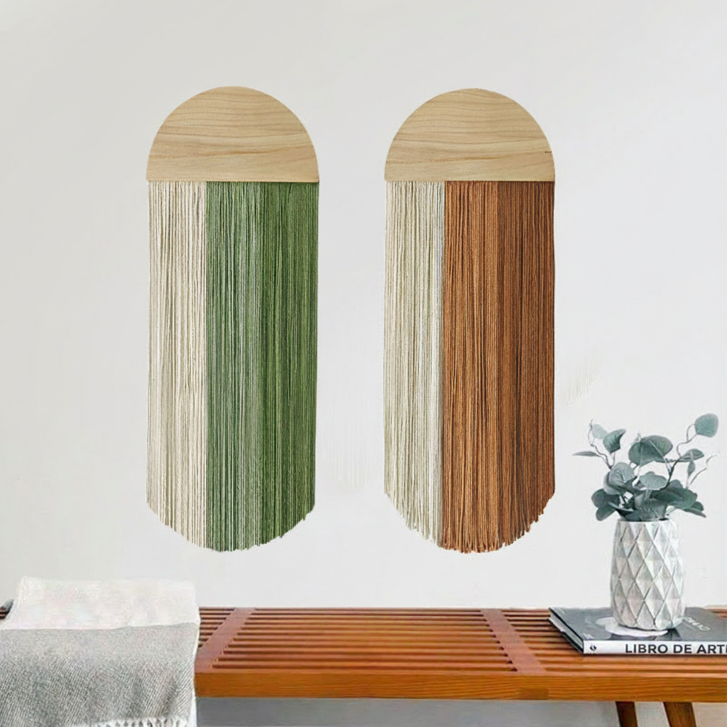 Tapiz de pared tejido con flecos diseño geométrico - 4