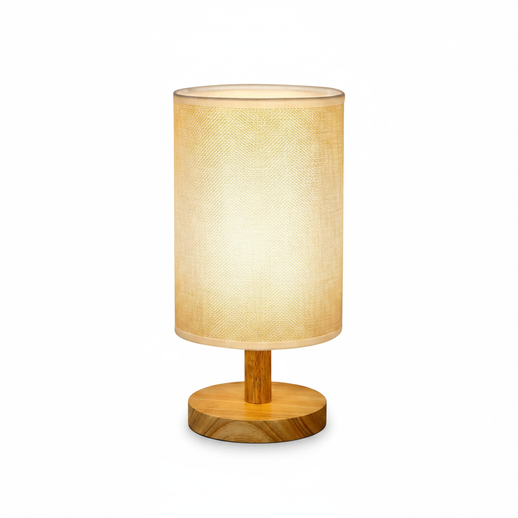 Lámpara LED de mesa nórdica con base de bambú USB - 1