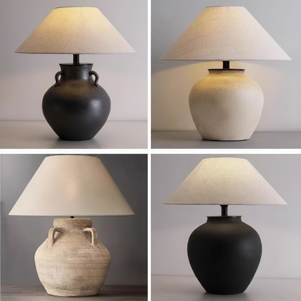 Lámpara de mesa cerámica estilo wabi-sabi zen decorativa - 2