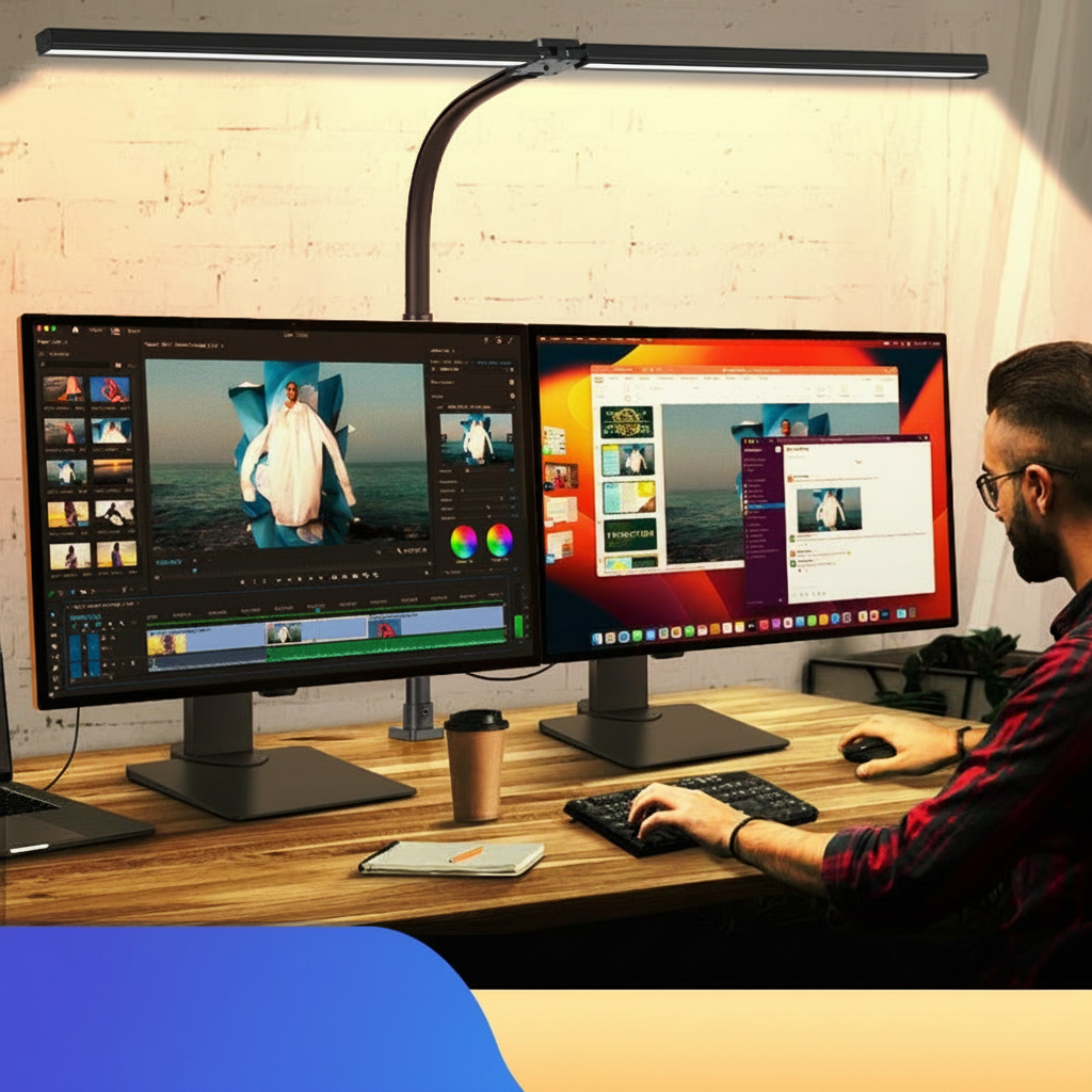 Lámpara LED de escritorio con pinza, doble brazo y control remoto - 3