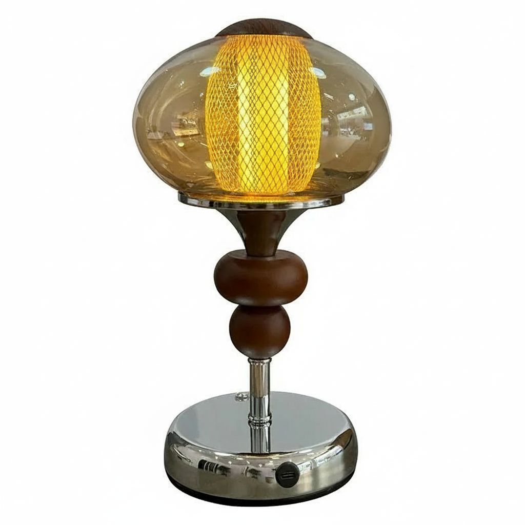 Lámpara de mesa vintage madera recargable con luz cálida - 2