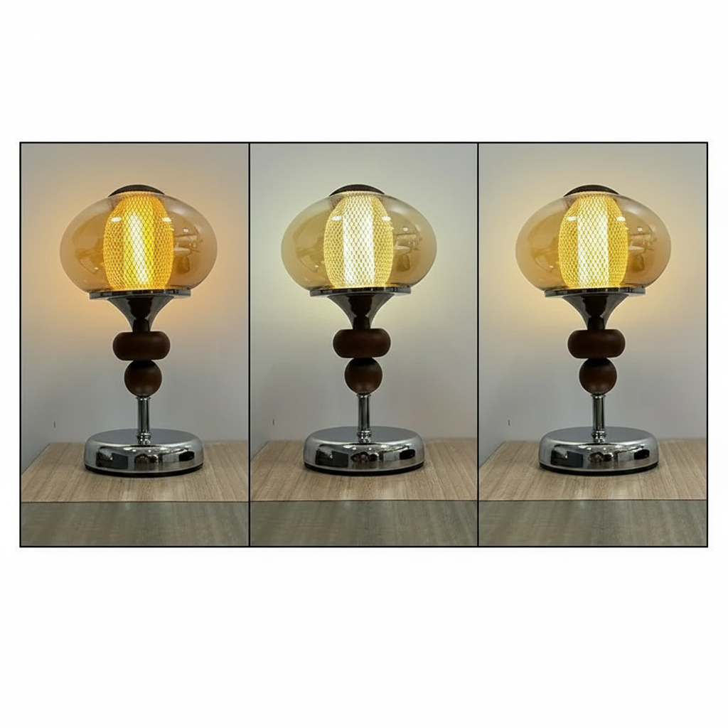 Lámpara de mesa vintage madera recargable con luz cálida - 4