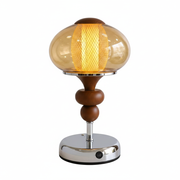 Lámpara de mesa vintage madera recargable con luz cálida - 1