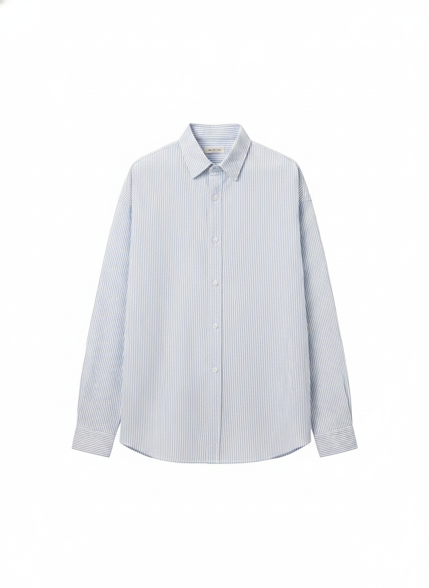 Camisa Oxford a Rayas Manga Larga Fit Holgado Unisex - 1