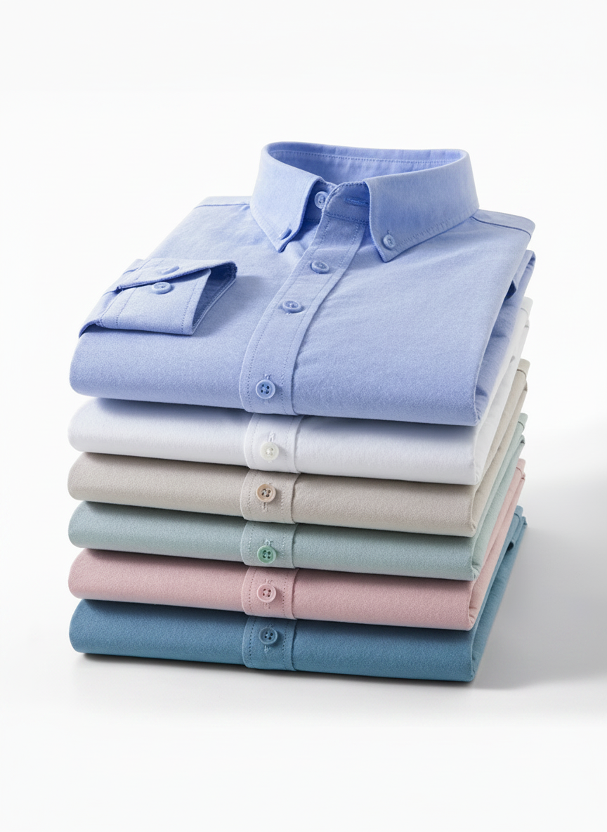 Camisa de algodón manga larga con cuello button-down - 1