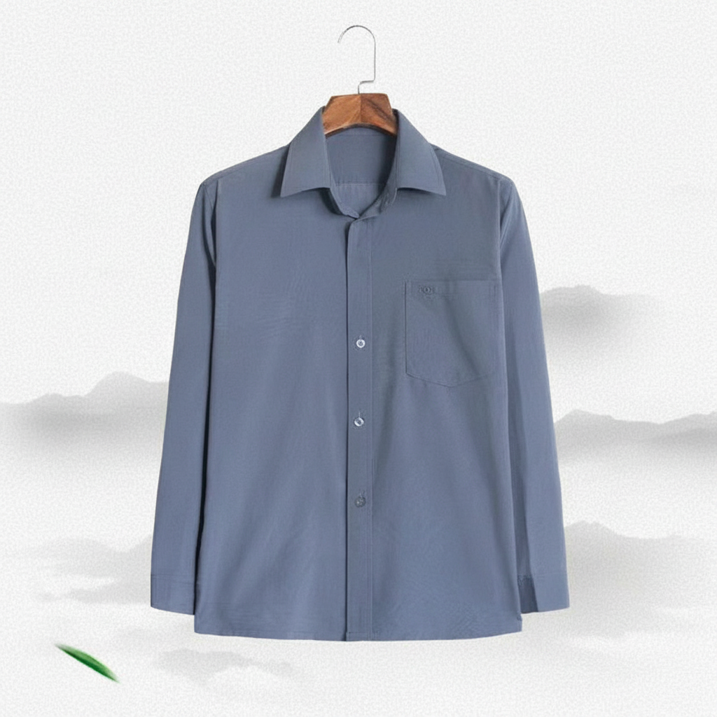 Camisa Hombre Talla Grande Suelta Manga Larga Lisa - 1