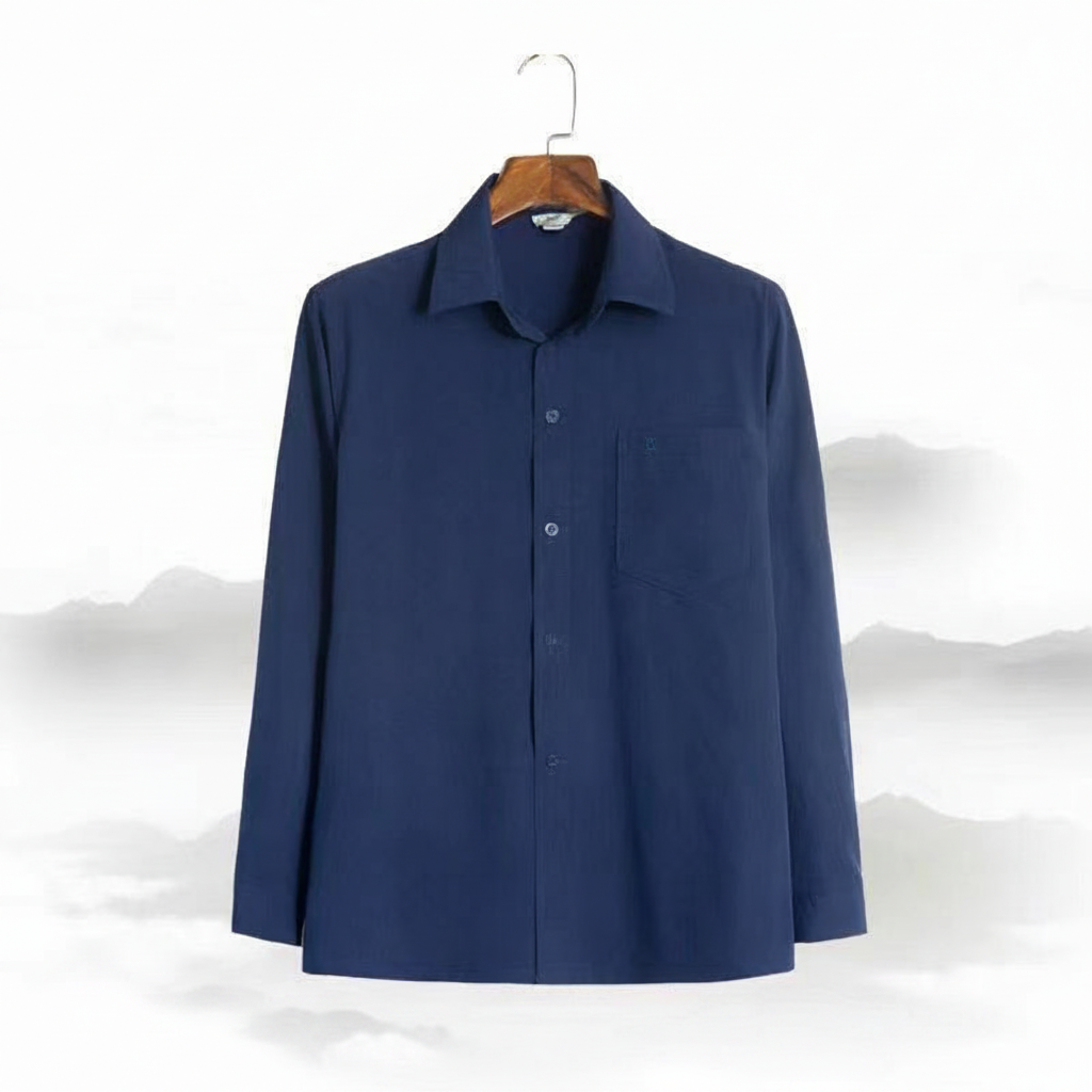 Camisa Hombre Talla Grande Suelta Manga Larga Lisa - 3
