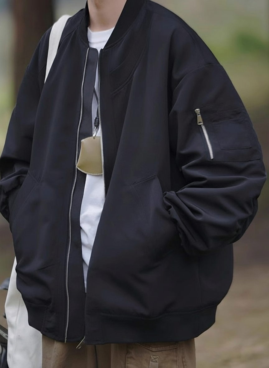 Chamarra Piloto Hombre Estilo Urbano Corte Holgado - 3