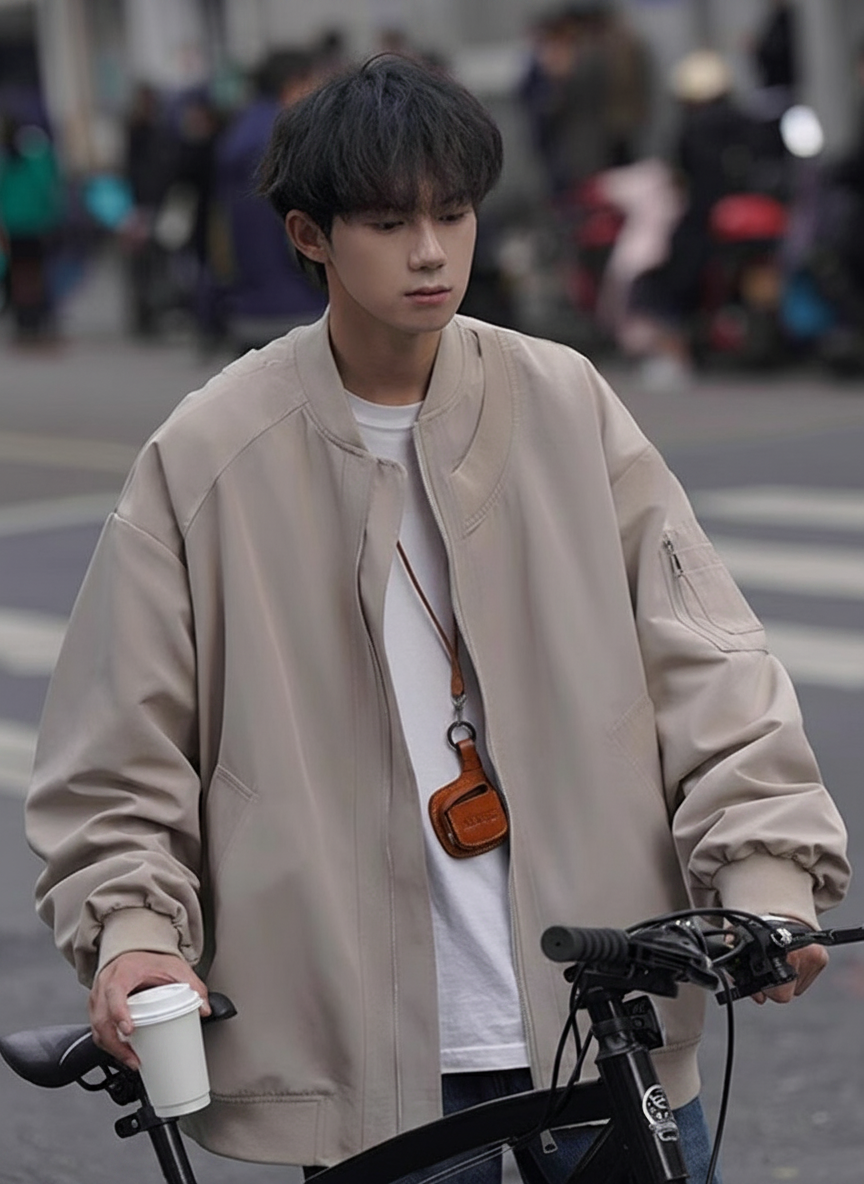 Chamarra Piloto Hombre Estilo Urbano Corte Holgado - 4