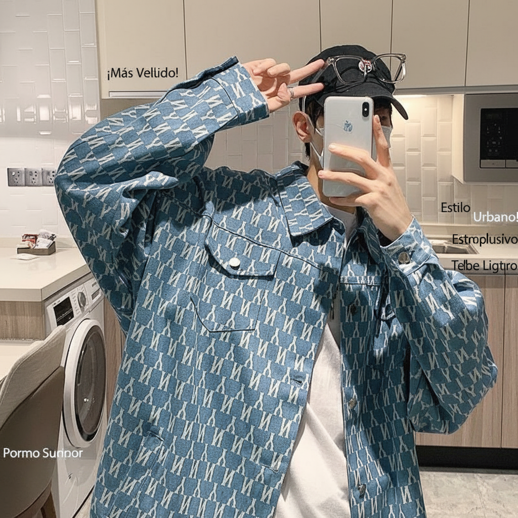 Chamarra Jeans Hombre Estampado Full Print Streetwear - 3