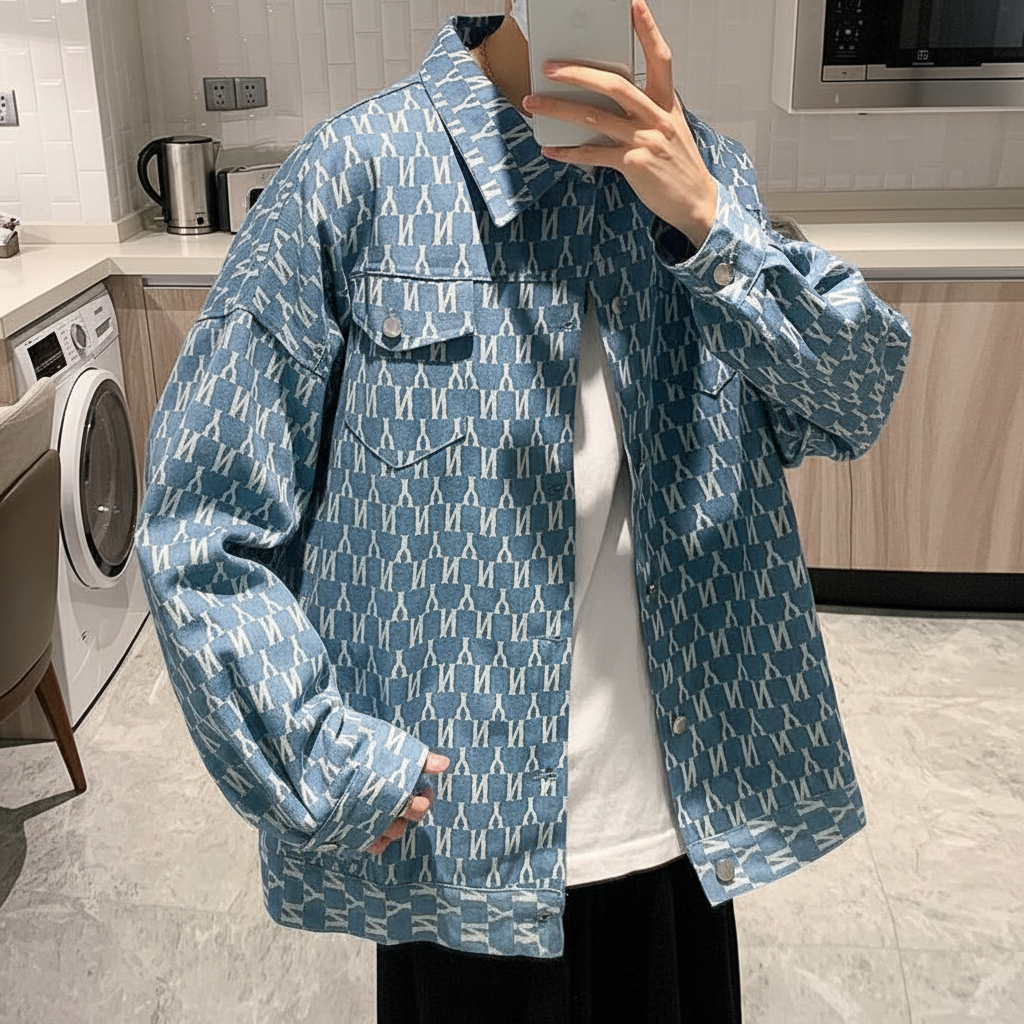 Chamarra Jeans Hombre Estampado Full Print Streetwear - 4