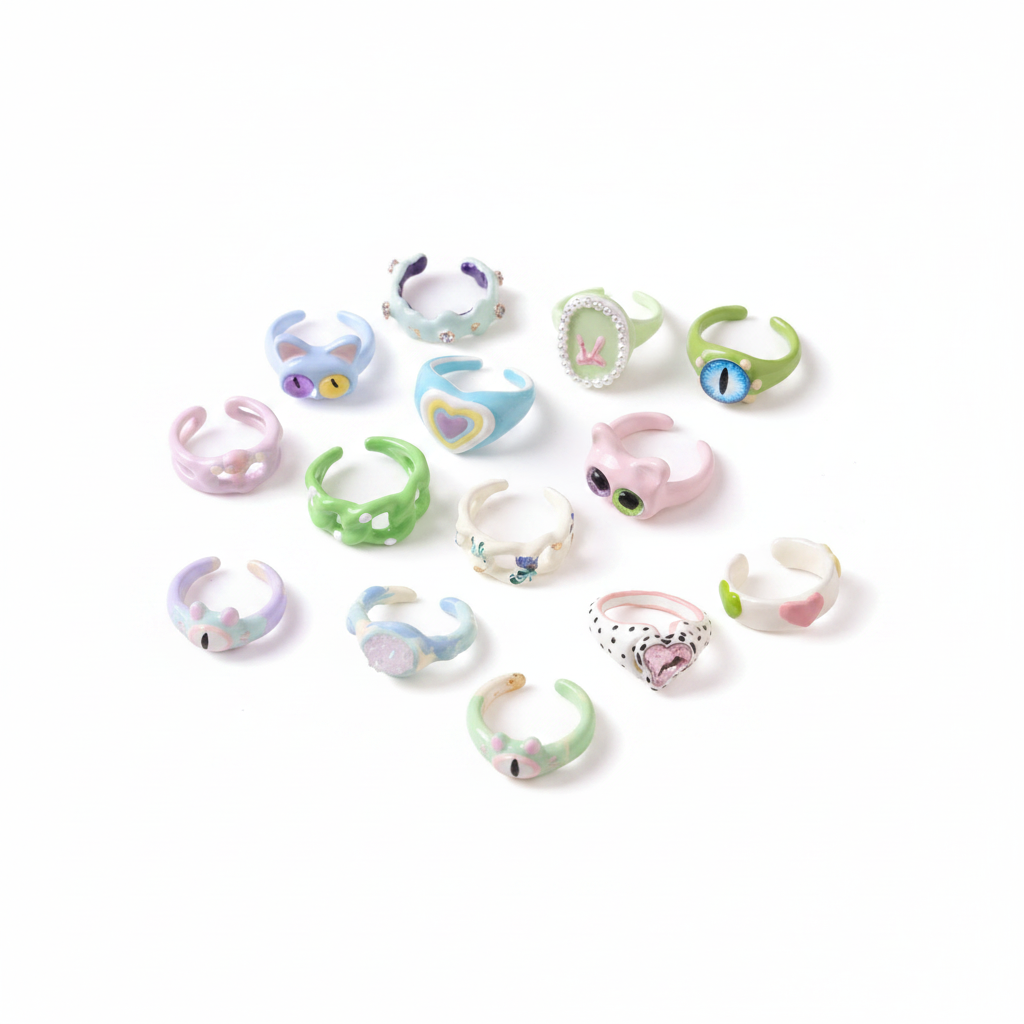 Anillo ajustable mujer estilo aesthetic con esmalte - 1