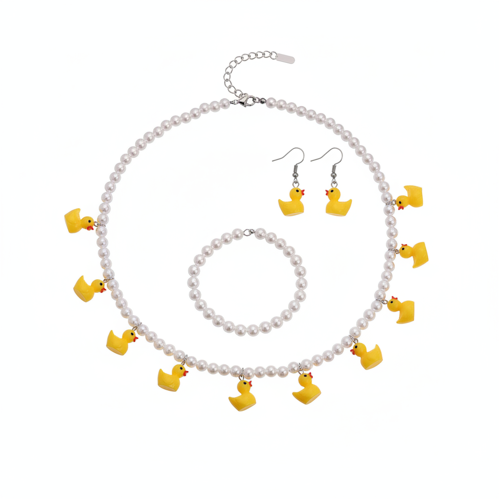 Set de Joyería Patito con Perlas – Aretes, Collar y Pulsera - 1