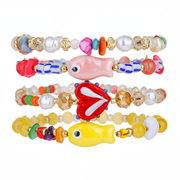 Pulsera de cuentas con corazón y pez de cerámica - 1