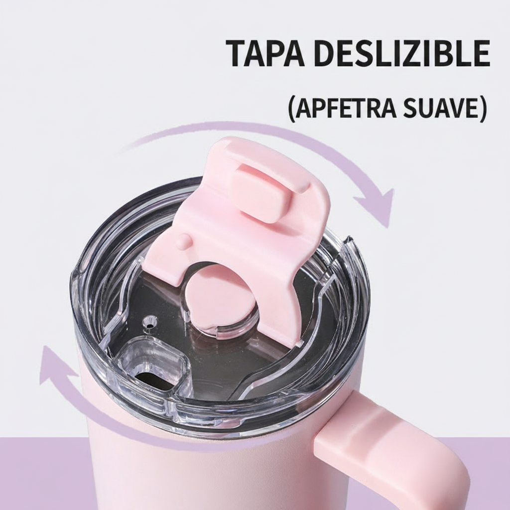 Termo 40oz Acero Inoxidable con Asa y Popote - 4