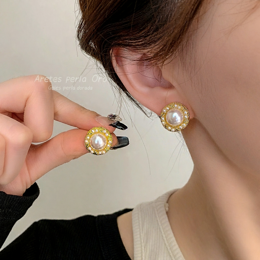 Aretes de perla con diseño geométrico chic 2025 - 2