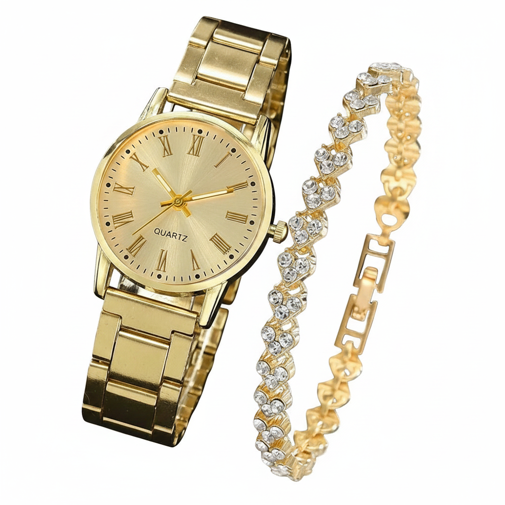 Reloj de Mujer con Pulsera de Cristal Set Elegante - 1