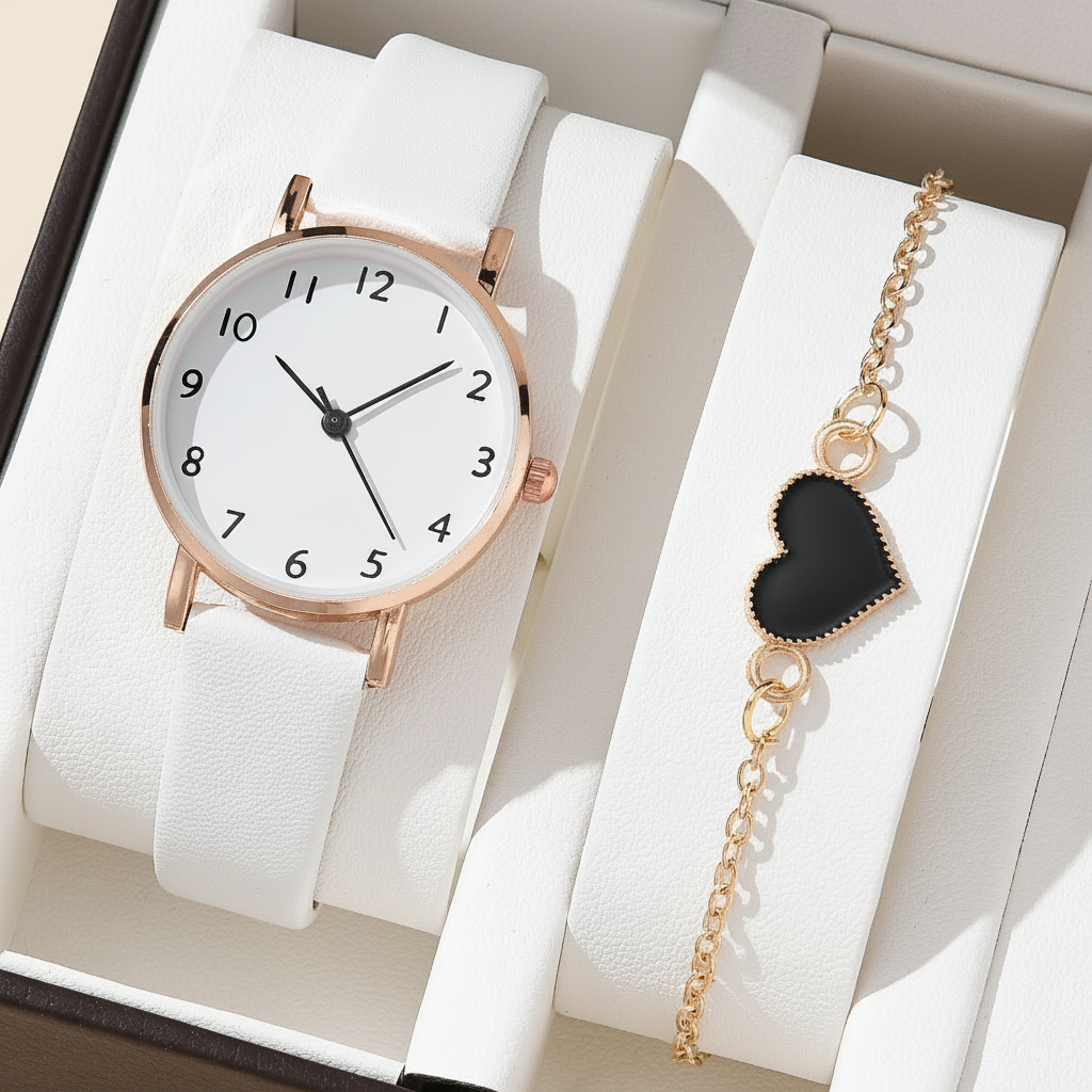 Reloj de Mujer con Pulsera de Corazón Set Casual - 2