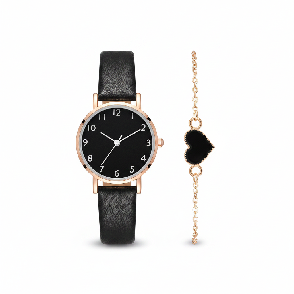 Reloj de Mujer con Pulsera de Corazón Set Casual - 1