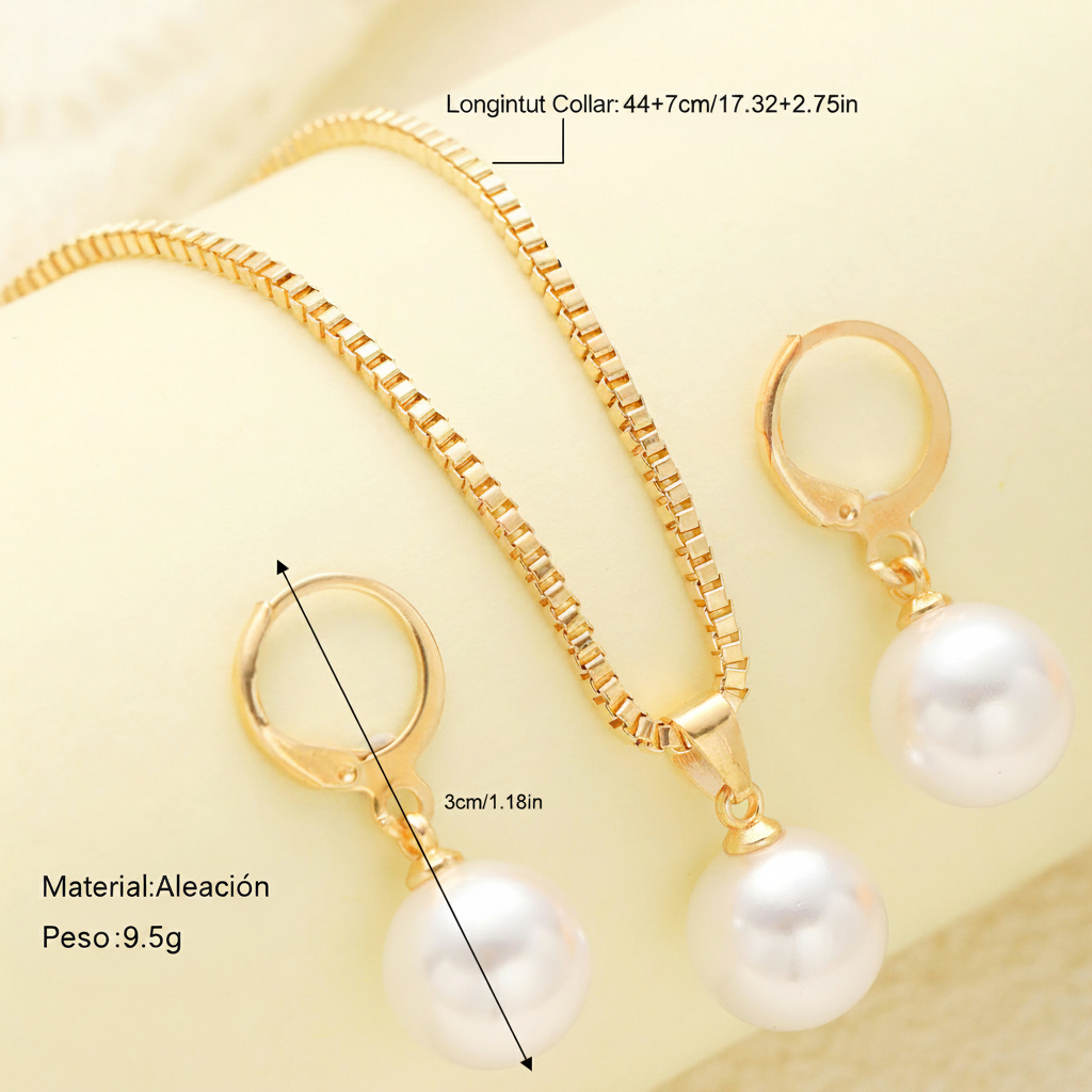 Set de Collar y Aretes con Perlas Tono Lujoso - 4