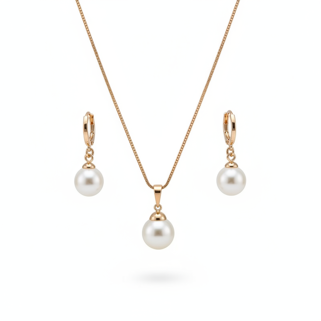 Set de Collar y Aretes con Perlas Tono Lujoso - 1