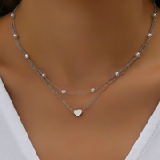 Collar de clavícula con dije de corazón y perla multicapa - 1