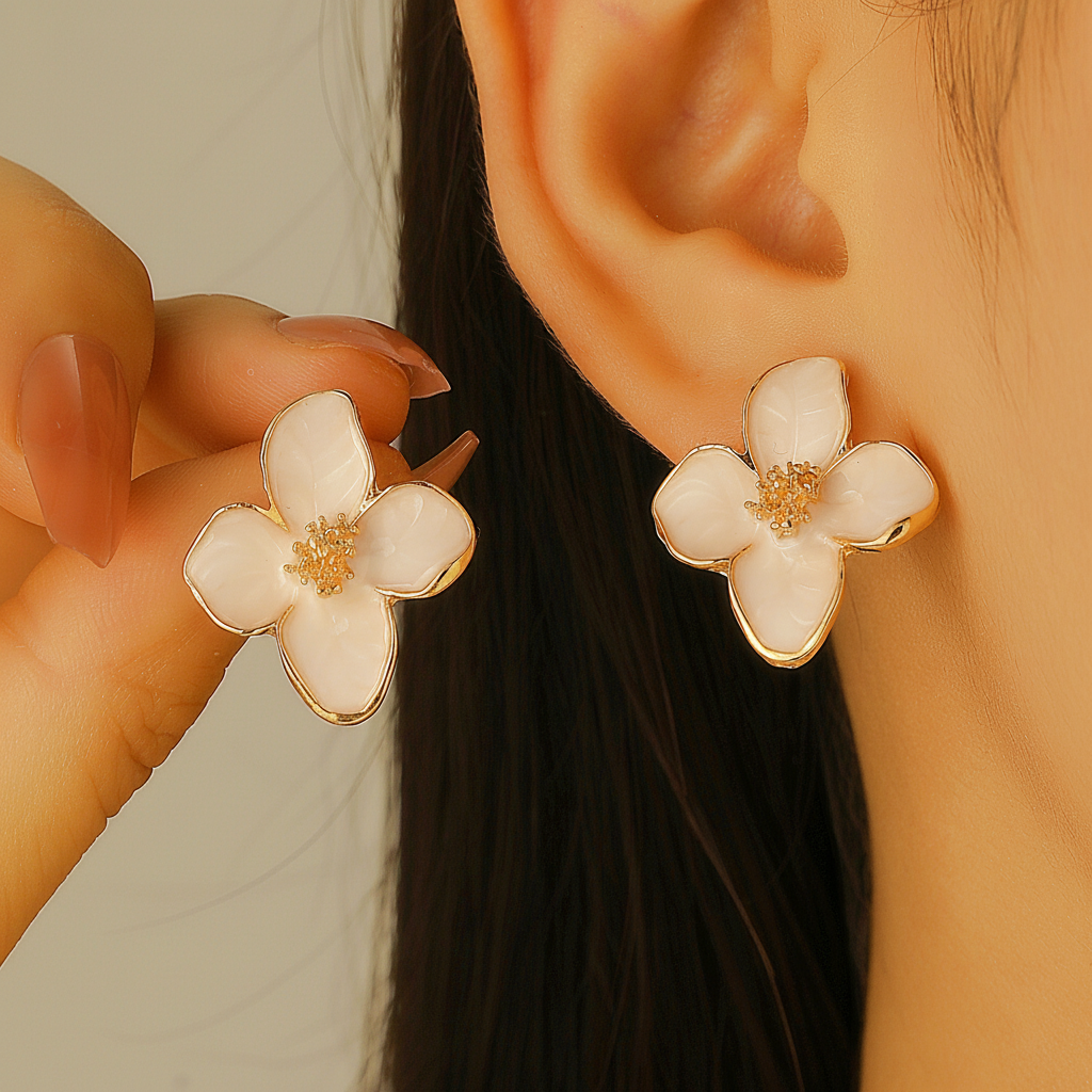 Aretes de flor cinco pétalos con esmalte colores - 2