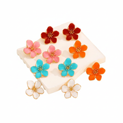 Aretes de flor cinco pétalos con esmalte colores - 1