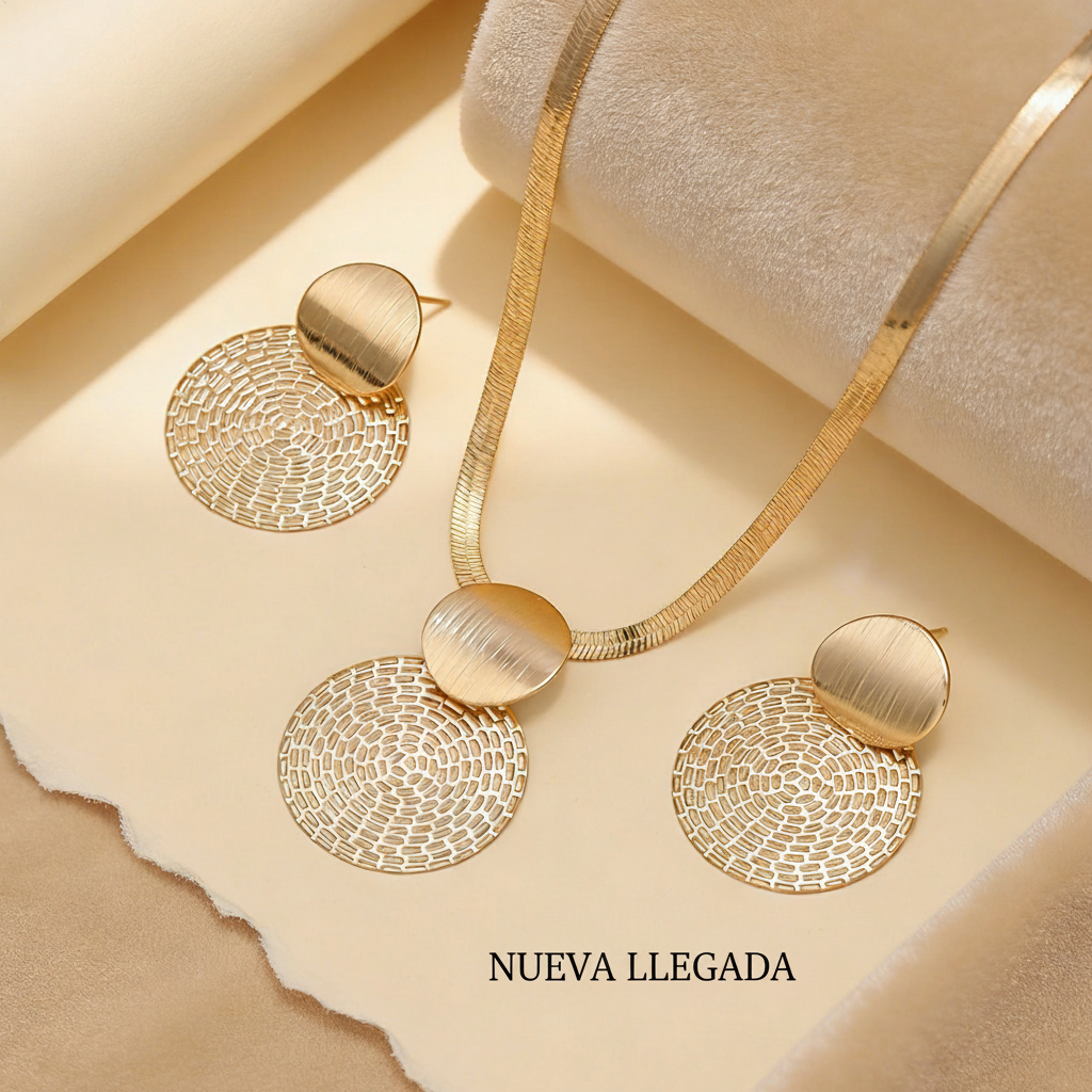 Set de aretes y collar geométrico dorado estilo Hepburn - 2