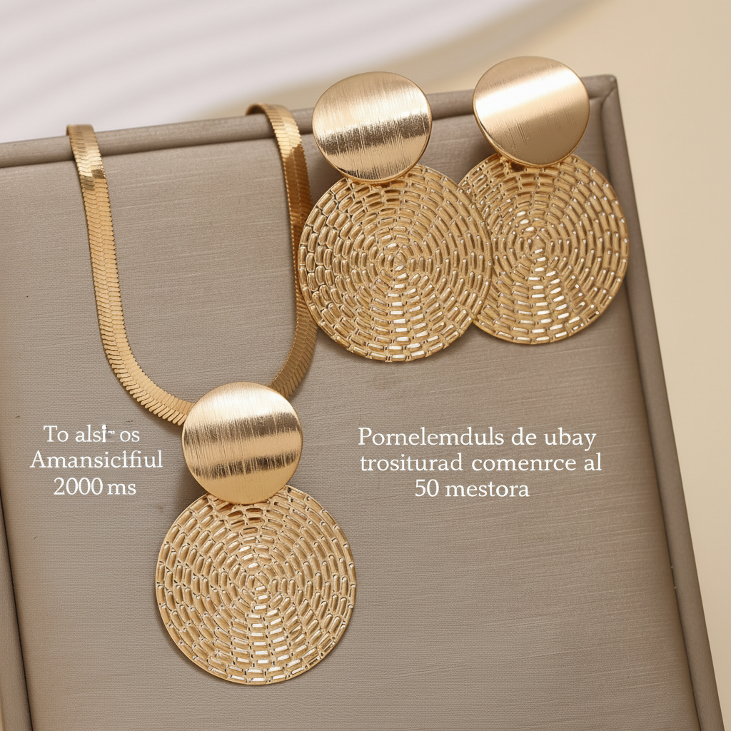 Set de aretes y collar geométrico dorado estilo Hepburn - 3