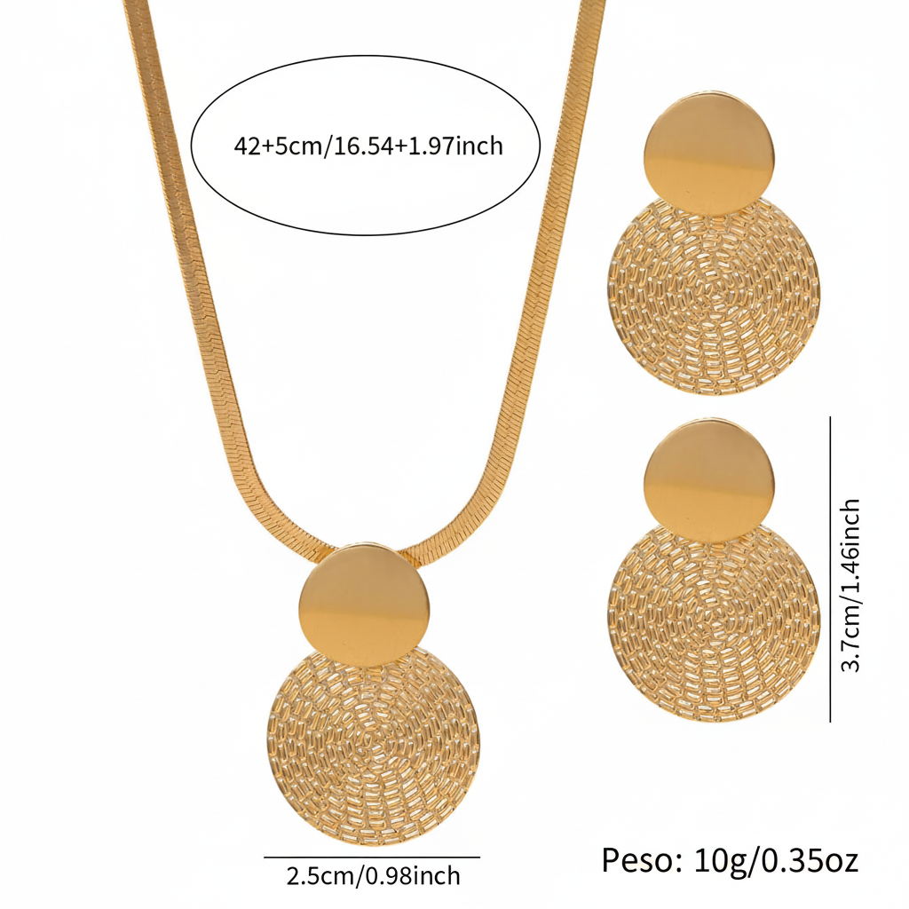 Set de aretes y collar geométrico dorado estilo Hepburn - 4