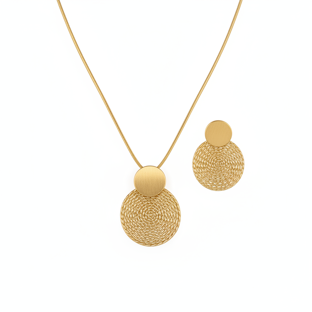 Set de aretes y collar geométrico dorado estilo Hepburn - 1