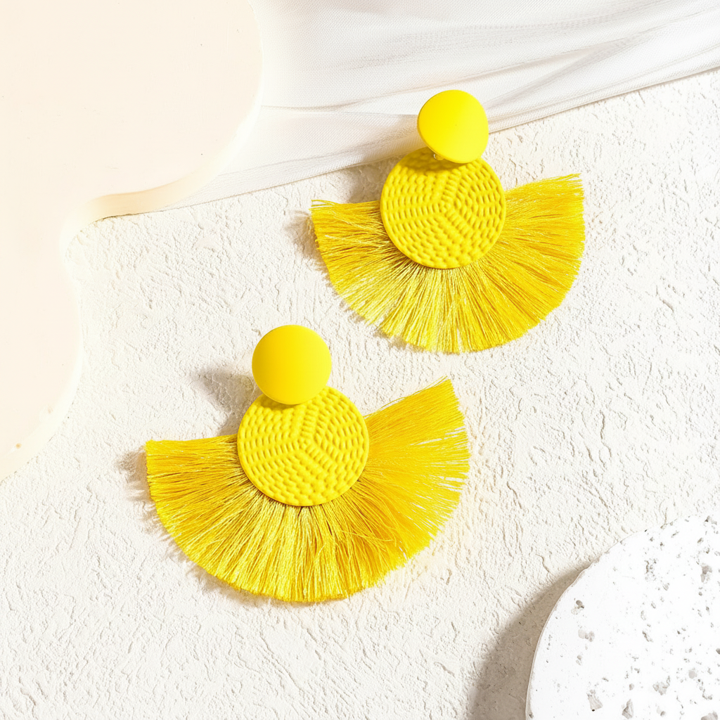 Aretes Abanico con Flecos Estilo Bohemio – 18 Colores - 4