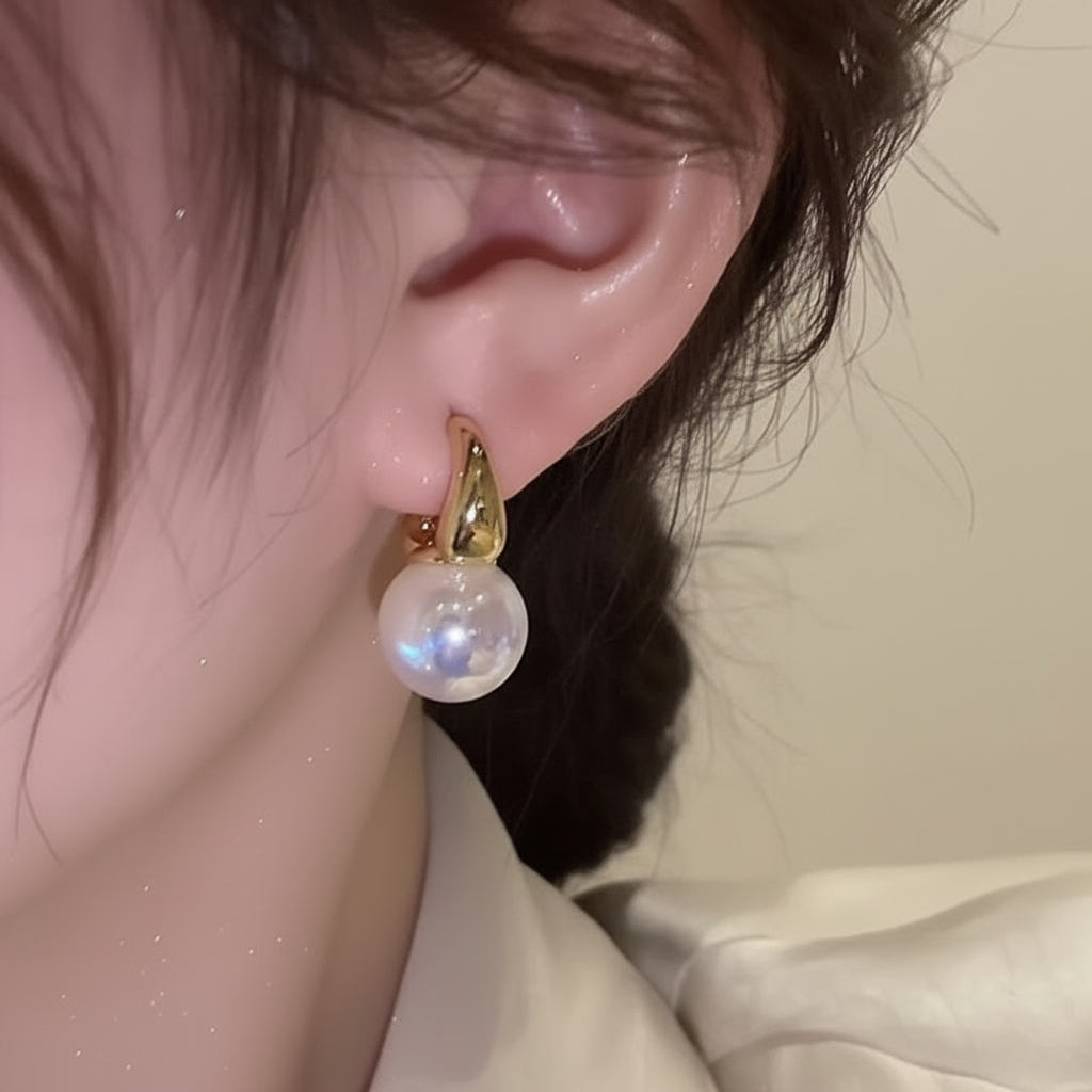 Aretes Sirena Perla U Baño 14K Oro Mujer - 3