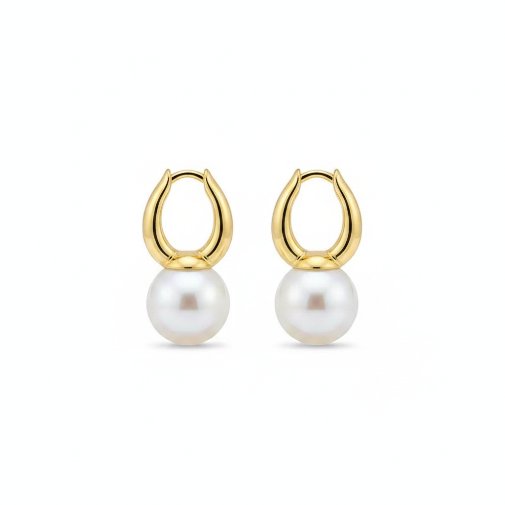 Aretes Sirena Perla U Baño 14K Oro Mujer - 1