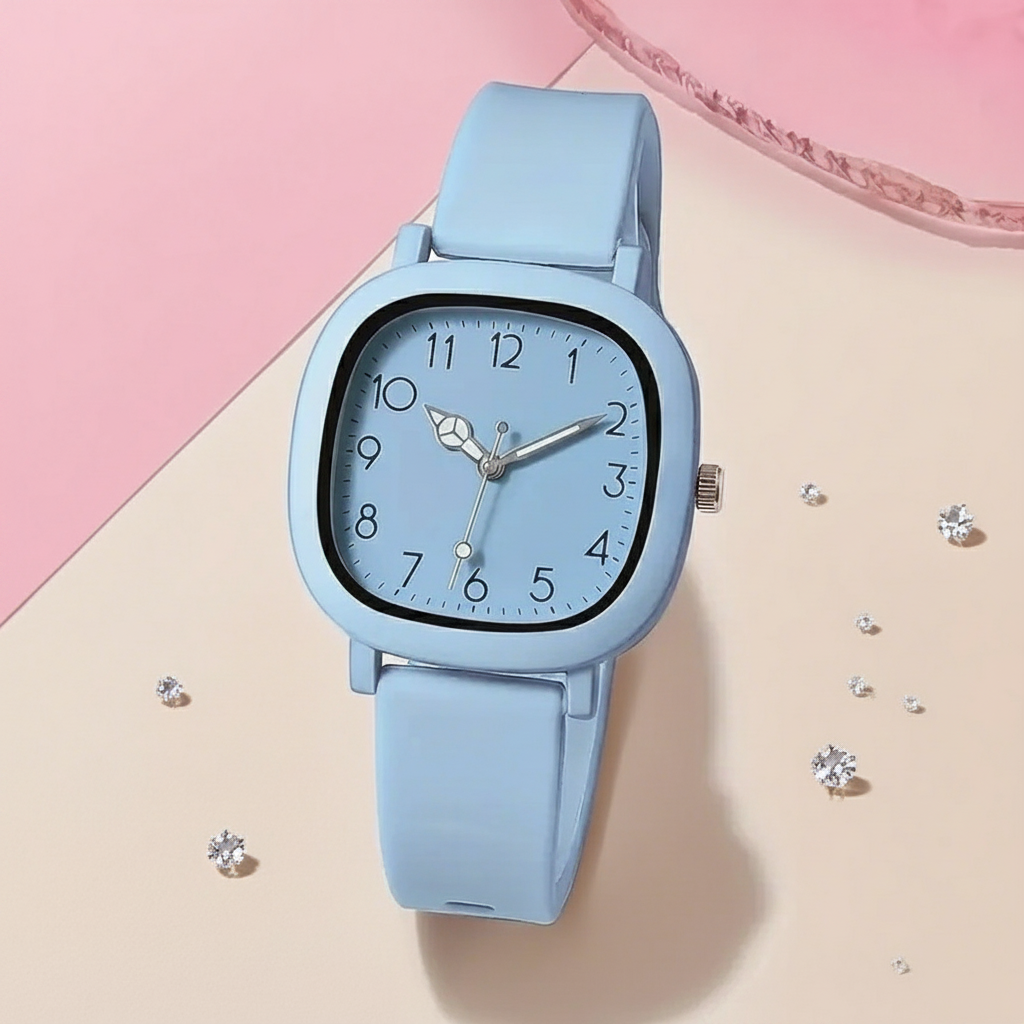Reloj de cuarzo cuadrado colores pastel estilo universitario - 3