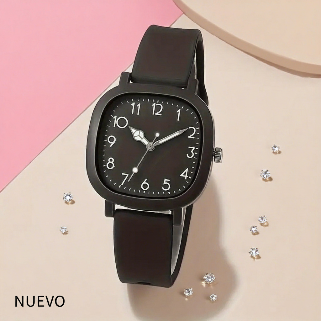 Reloj de cuarzo cuadrado colores pastel estilo universitario - 4